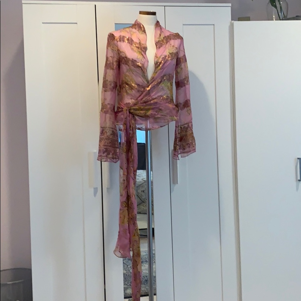 Ralph Lauren Pink Floral Asymmetrical Skirt with Gold Accent - Picture 5 of 8